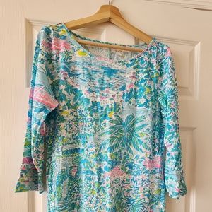 Lilly Pulitzer Marlowe T-shirt Dress in Gustavia Green Sunshine City, Size Large